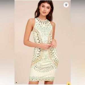Lulu’s I’m With You Cream Sequin Sleeveless Bodycon Dress Small